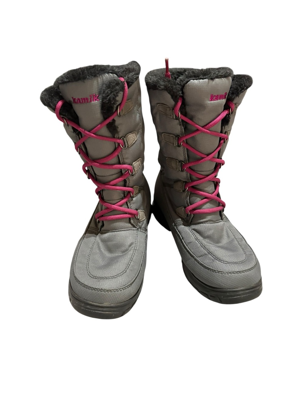 Kamik Brooklyn Waterproof Winter Snow Boots Charcoal Gray Pink 7